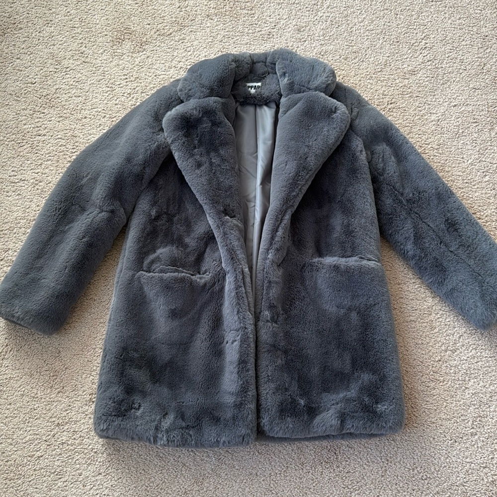 APPARIS CARBON GREY SOPHIE FAUX FUR WOMENS COAT SIZE SMALL
